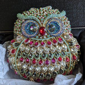 Crystal Rhinestone Owl Clutch with Chain